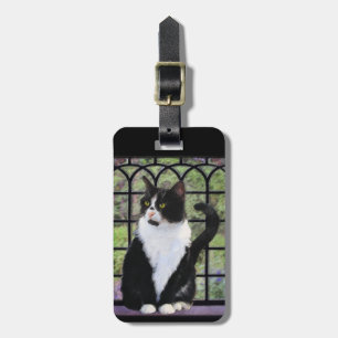 Etiqueta De Bagagem Pintura De Gato Tuxedo - Arte De Gato Original Bon