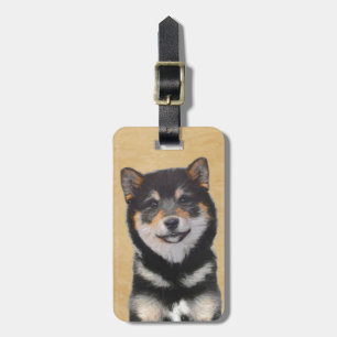 Etiqueta De Bagagem Pintura de Shiba Inu (Preto e Latão) - Arte Canin