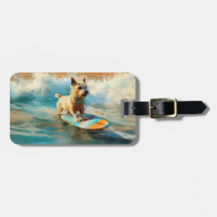 Etiqueta De Bagagem Pintura de Surf na Praia do Biewer Terrier