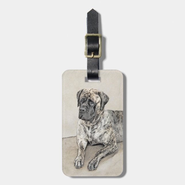 Etiqueta De Bagagem Pintura do Mastiff Inglês (Brindle) - Arte Canina (Frente Vertical)