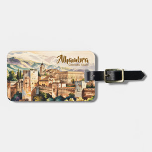 Etiqueta De Bagagem Pintura em aquarela Alhambra Granada Espanha Vinta