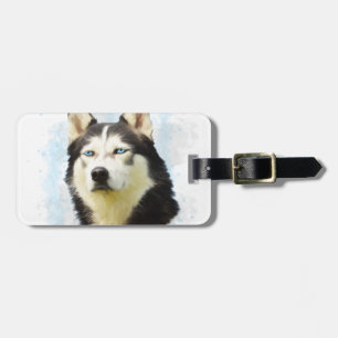 Etiqueta De Bagagem Pintura em Aquarela de Cachorro Husky Siberiano