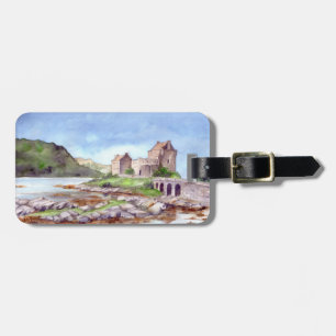 Etiqueta De Bagagem Pintura em Watercolor no castelo Eilean Donan