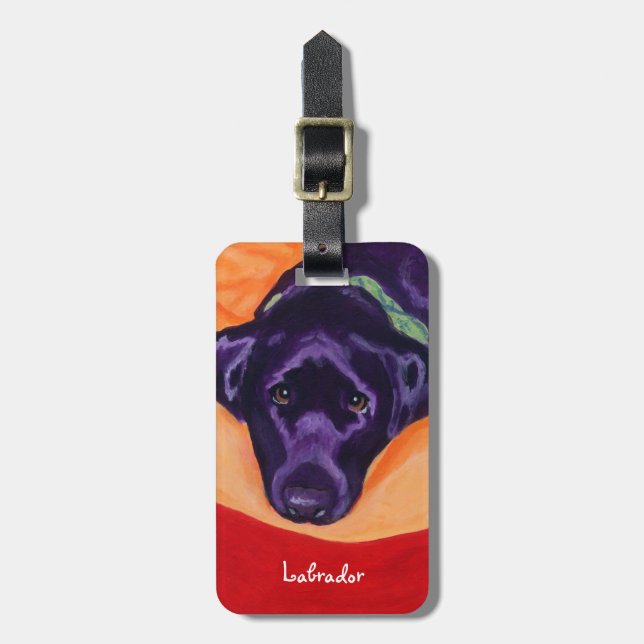 Etiqueta De Bagagem Pintura preta personalizada de Labrador (Frente Vertical)