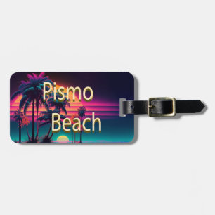Etiqueta De Bagagem Pismo Beach Neon Palm Trees