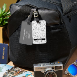 Etiqueta De Bagagem Pistas e Whiskers Pretos e Brancos Personalizados