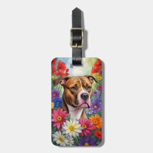 Etiqueta De Bagagem Pitbull no Jardim Flor