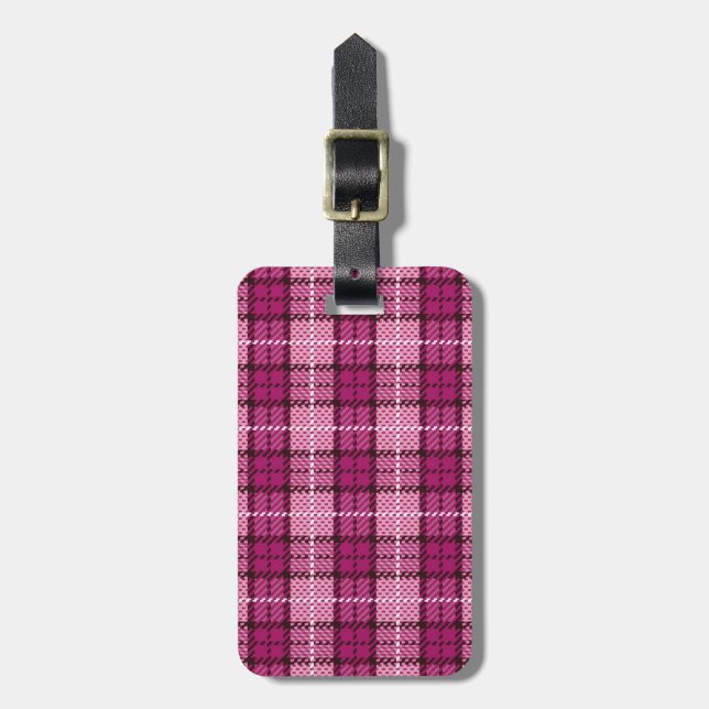 Etiqueta De Bagagem Pixel Plaid_Magenta-Black (Frente Vertical)