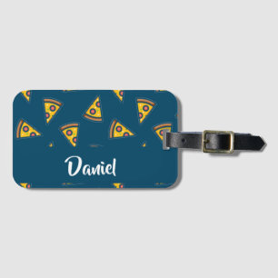 Etiqueta De Bagagem Pizza padrão em azul
