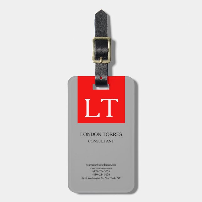 Etiqueta De Bagagem Placa branca branca, Cinza monográfica atrativa (Frente Vertical)