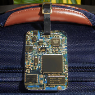 Etiqueta De Bagagem Placa de Circuito Azul Macro Foto de PCB