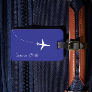 Etiqueta De Bagagem Plano branco simples com azul de rota pontilhada