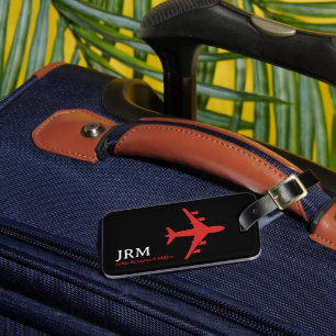 Etiqueta De Bagagem Plano Vermelho na Viagem Personalizada Preta