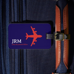 Etiqueta De Bagagem Plano vermelho no Viagem personalizado azul