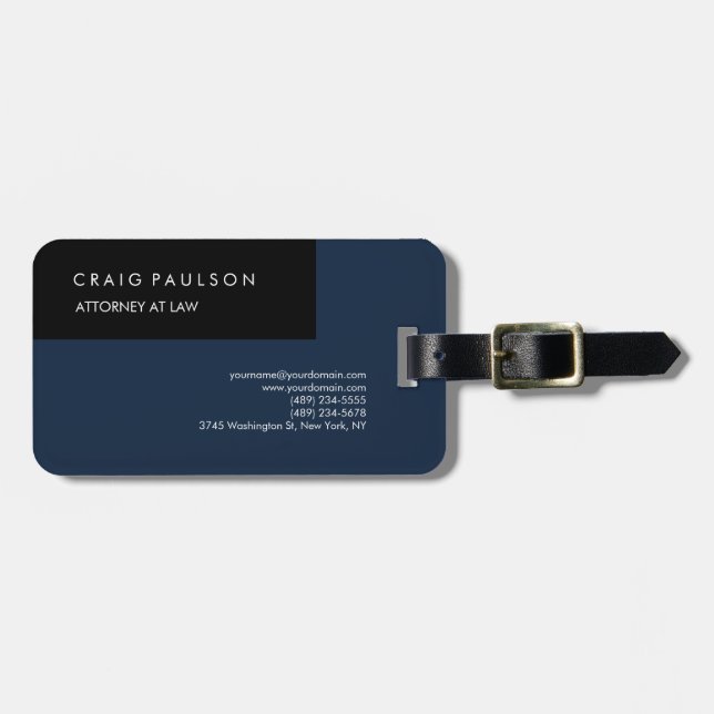 Etiqueta De Bagagem Planta Elegante Negra Negra Marinho Linn (Frente Horizontal)