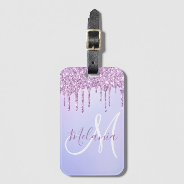 Etiqueta De Bagagem Pó de Lavanda Roxo Metálico Personalizado (Frente Vertical)