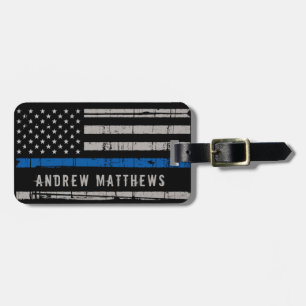 Etiqueta De Bagagem Polícia de Bandeira Americana de Linha Azul Perso