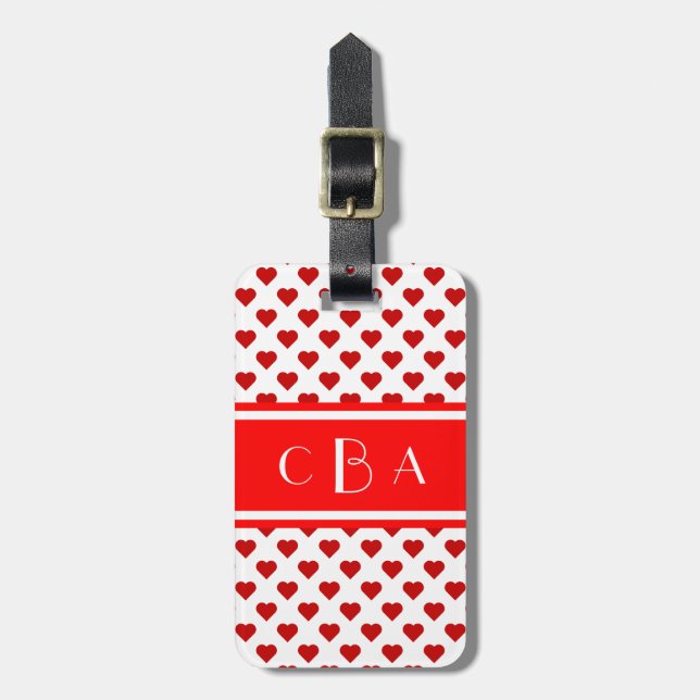 Etiqueta De Bagagem Polka Hearts Monogrammed (Frente Vertical)