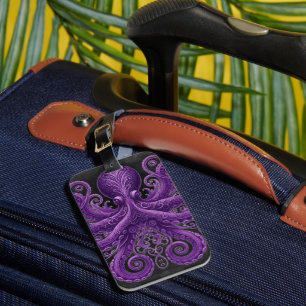 Etiqueta De Bagagem Polvo Roxo Vitoriano Steampunk Kraken