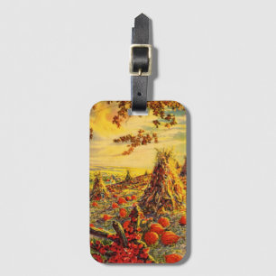 Etiqueta De Bagagem Pomar de Abóbora de Halloween Vintage com Montanha