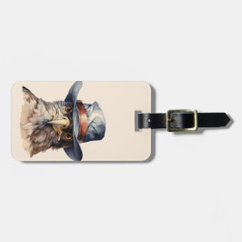 Etiqueta De Bagagem Pombo engraçado vestindo um chapéu de cowboy, aqua