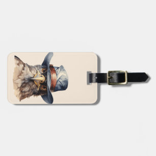 Etiqueta De Bagagem Pombo engraçado vestindo um chapéu de cowboy, aqua