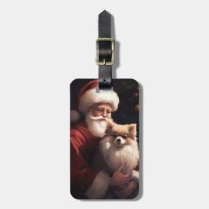 Etiqueta De Bagagem Pomerânia com Papai Noel Natal Festivo