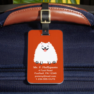Etiqueta De Bagagem Pomeranian branco engraçado com texto customizáv