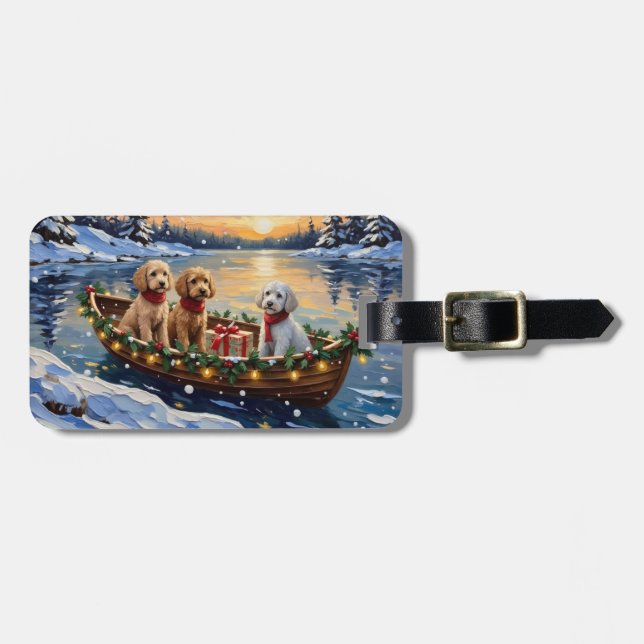 Etiqueta De Bagagem Poodle Christmas Boat Holiday (Frente Horizontal)