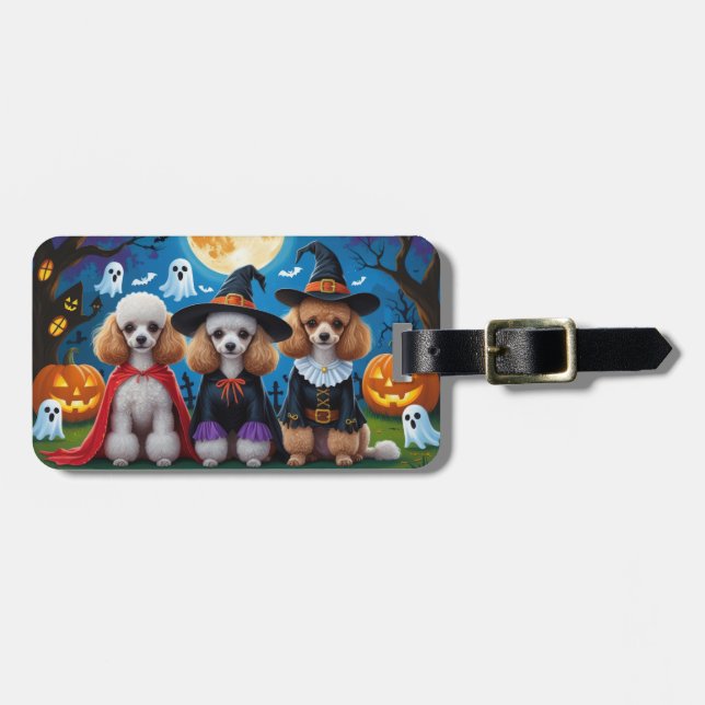 Etiqueta De Bagagem Poodle Dogs Pumpkin Halloween Engraçado (Frente Horizontal)