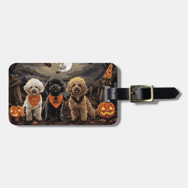 Etiqueta De Bagagem Poodle Halloween Spooky (Frente Horizontal)