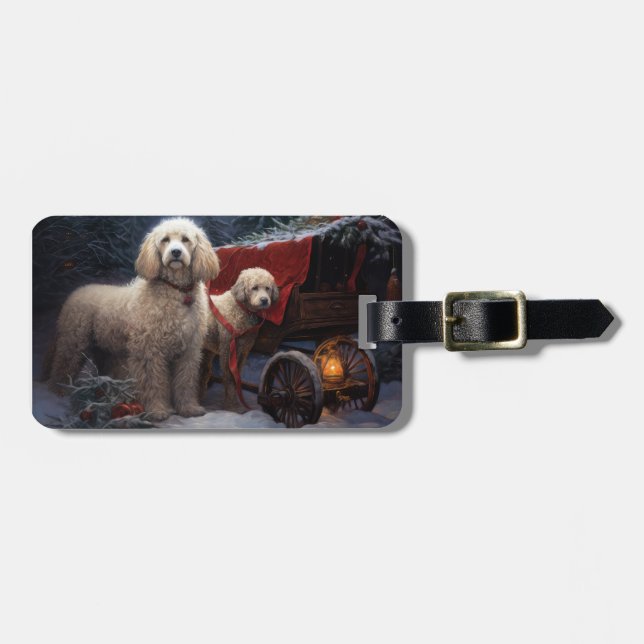 Etiqueta De Bagagem Poodle Snowy Sleigh Decoração de Natal (Frente Horizontal)