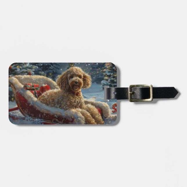 Etiqueta De Bagagem Poodô Cachorro Natal Festivo (Frente Horizontal)