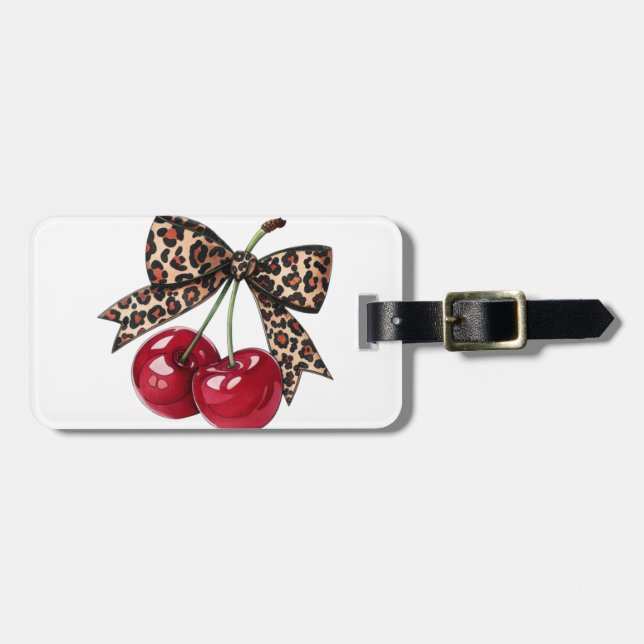 Etiqueta De Bagagem Pop de Cherry Arco Leopardo (Frente Horizontal)