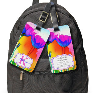 Etiqueta De Bagagem Populações de Cor Floral Personalizadas, de Cor Mo