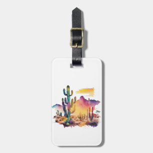 Etiqueta De Bagagem pôr do sol do deserto com aquarela mexicana