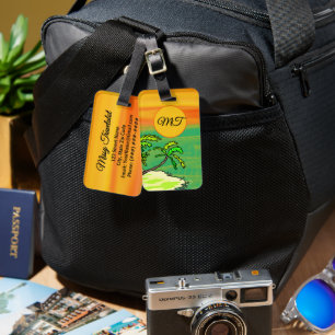 Etiqueta De Bagagem Pôr do sol laranja paraíso tropical personalizado