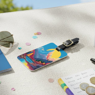 Etiqueta De Bagagem Pôr do Sol Montanhoso Colorido Retro Viagem