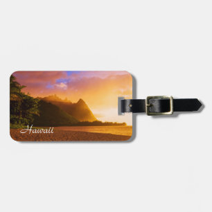 Etiqueta De Bagagem Pôr do sol na praia dourada, Havaí