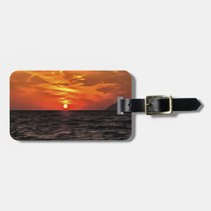 Etiqueta De Bagagem Pôr Do Sol Sobre A Paisagem Do Mar Egeu