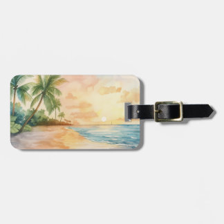 Etiqueta De Bagagem Pôr do Sol Tropical em Aquarela