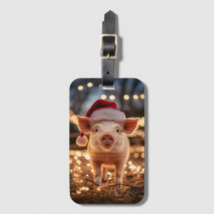 Etiqueta De Bagagem Porco em um Chapéu Santa