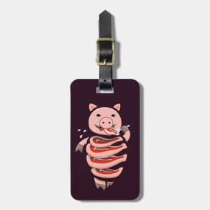 Etiqueta De Bagagem Porco engraçado que come bifes dse