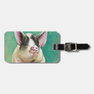 Etiqueta De Bagagem porco feliz na pintura animal pastel
