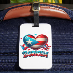 Etiqueta De Bagagem Porto Rico Boricua Love Heart Flag