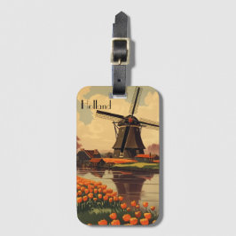 Etiqueta De Bagagem Poster de viagens vintage dos Países Baixos, tulip