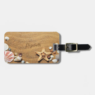 Etiqueta De Bagagem Praia, Areia, Estrela-do-Mar, Conchas - Personaliz