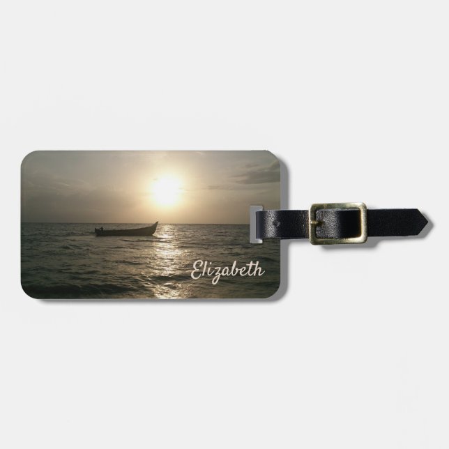 Etiqueta De Bagagem Praia,Barco,Sunset - Personalizado (Frente Horizontal)