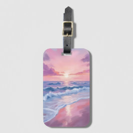 Etiqueta De Bagagem Praia de Algodão Doce | Pintura de Ondas do Oceano