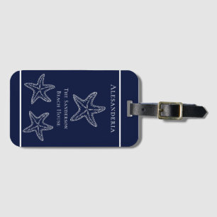 Etiqueta De Bagagem Praia Marinho Azul de Starfish  Branco Personaliza